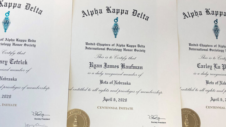 Alpha Kappa Delta inductee certificates